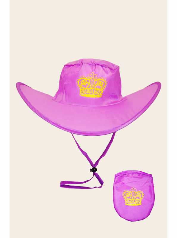 Theme Hat -Foldable purple hat with yellow crown imprint -Mardi Gras parade  throws - from Beads by the Dozen, New Orleans.