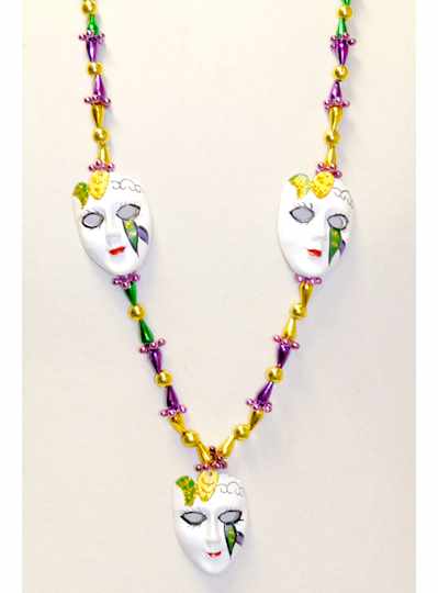 42" PGG HANDSTRUNG BEAD WITH 3 HAND PAINTED MASKS