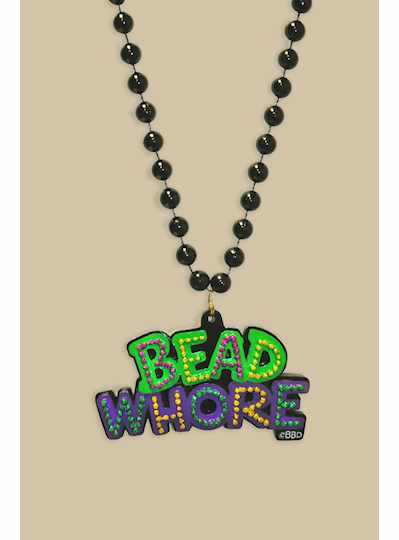 36" 10MM Bead Whore PGG Mardi Gras Letters W/Glitt