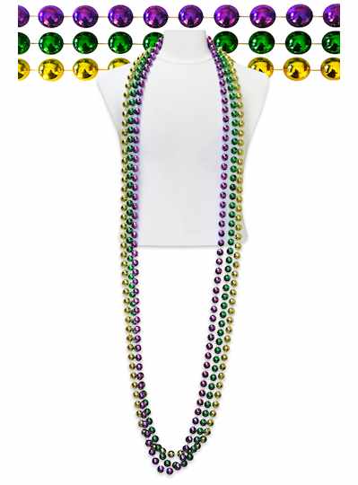 96" 18mm Metallic Purple, Green & Gold Throw Beads