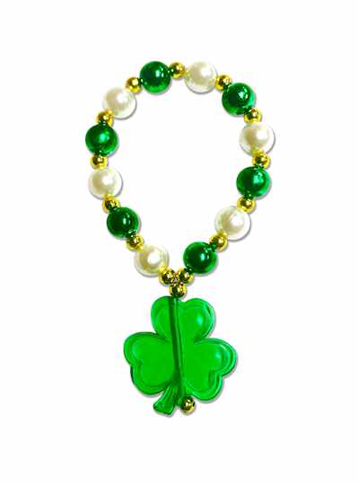 8" Green and White Bracelet with Shamrock -St. Pat