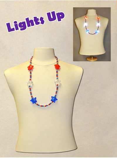 33" Red, Silver and Blue 6 Star Blinking LED Neckl