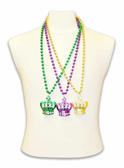 Purple, green and gold metallic rhinestone crown Mardi Gras beads from ...