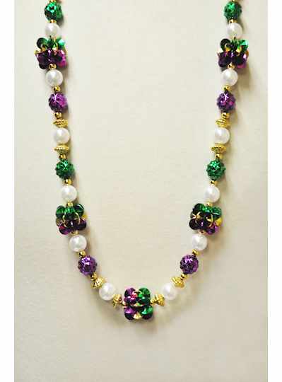 36" White Pearls W/Purple, Green and Gold Clusters