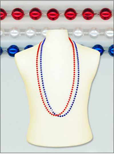 Patriotic Round Metallic Red, White & Blue Beads -