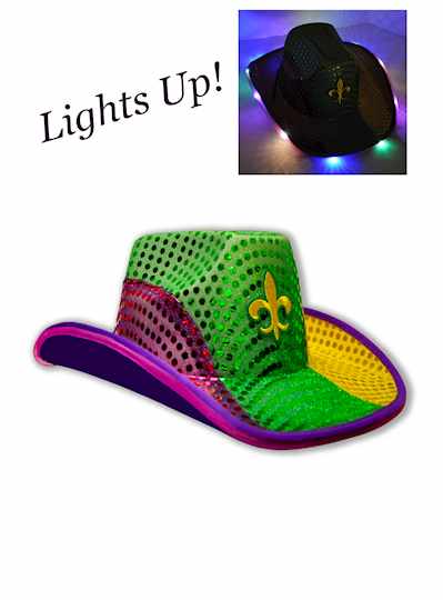 Purple, Green and Gold Lightup Cowboy Hat W/Fleur 