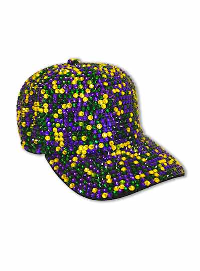 Purple, Green and Gold Striped Rhinestone Cap - Co