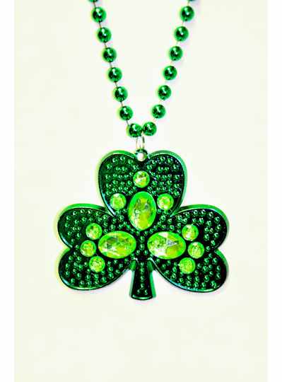 36" 10MM Green Shamrock W/Gemstones Irish Themes