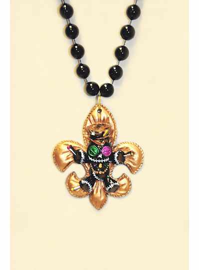 36" 12MM BLK Gold Fleur de Lis with Voodoo Doll Ma