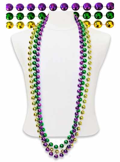 60" 18mm Metallic Purple, Green & Gold Mardi Gras 