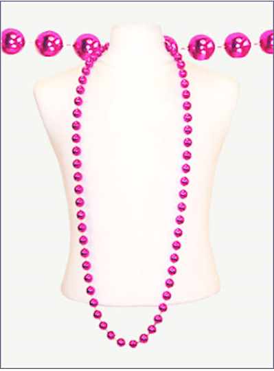 60" 18mm Round Metallic Hot Pink Mardi Gras Beads 