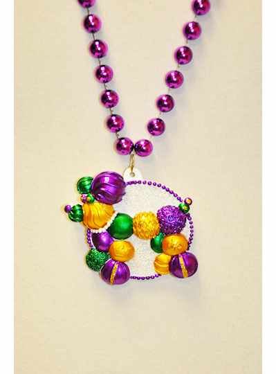 36" 12MM Purple with Bead Dog Medallion Mardi Gras