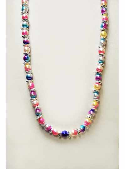 38" 12MM Marbled Rainbow with Fancy Silver Spacer 