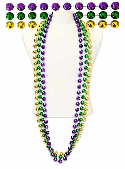 72" 22mm Metallic Purple, Green & Gold Throw Beads