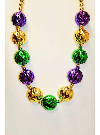 44" 40MM Purple, Green & Gold Diamond W/ Gold Spac