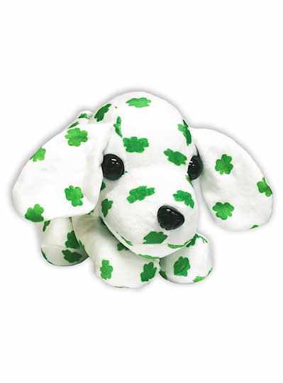 Plush Puppy W/Clovers 7" St. Patricks Day White an