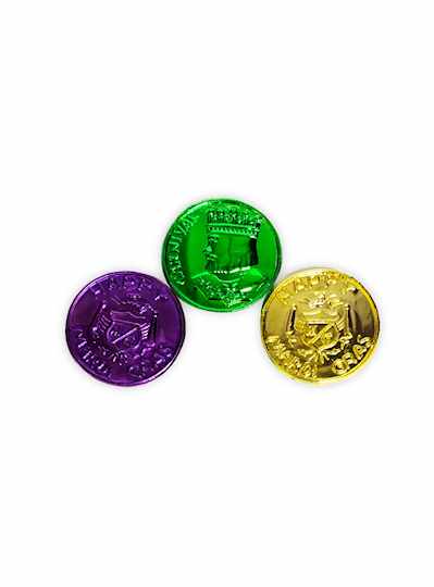 2" Doubloons Plastic Purple, Green & Gold