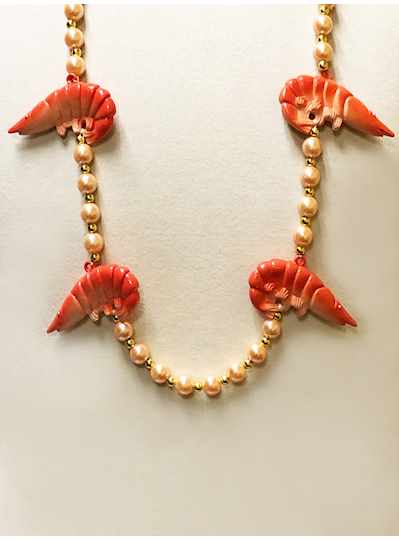 42" Peach W/4 Shrimp - Seafood Mardi Gras Beads - 