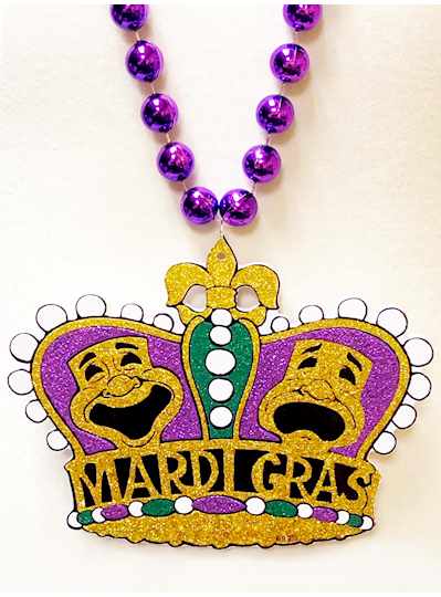 38" 16MM Purple Beads w/Mardi Gras Theme Comedy/Tr