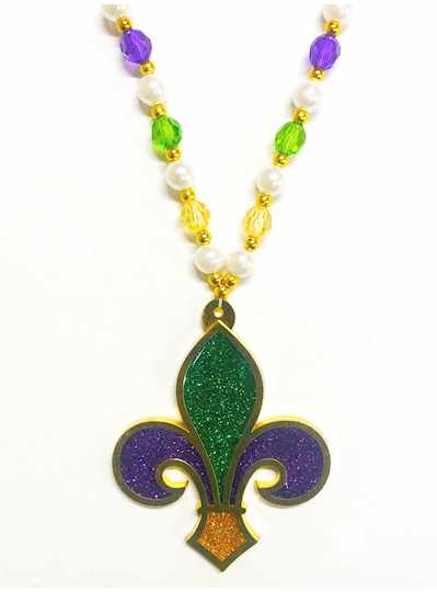 38" Purple, Green & Gold Glitter Fleur de Lis w/Pe