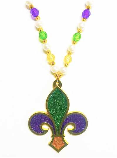 38" Purple, Green & Gold Glitter Fleur de Lis w/Pe