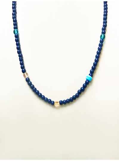 27" Blue and Multi-Color Glass Mardi Gras Beads