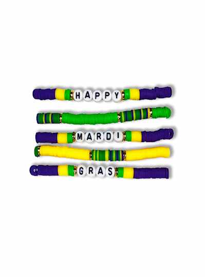 Purple, Green & Gold Happy Mardi Gras Bracelets -5