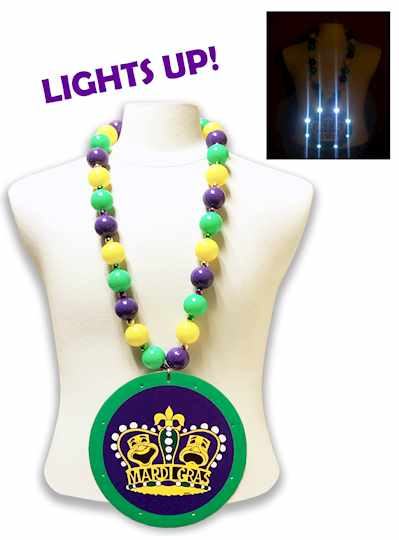 Crown Big Light Up Purple, Green & Gold Disc Bead 